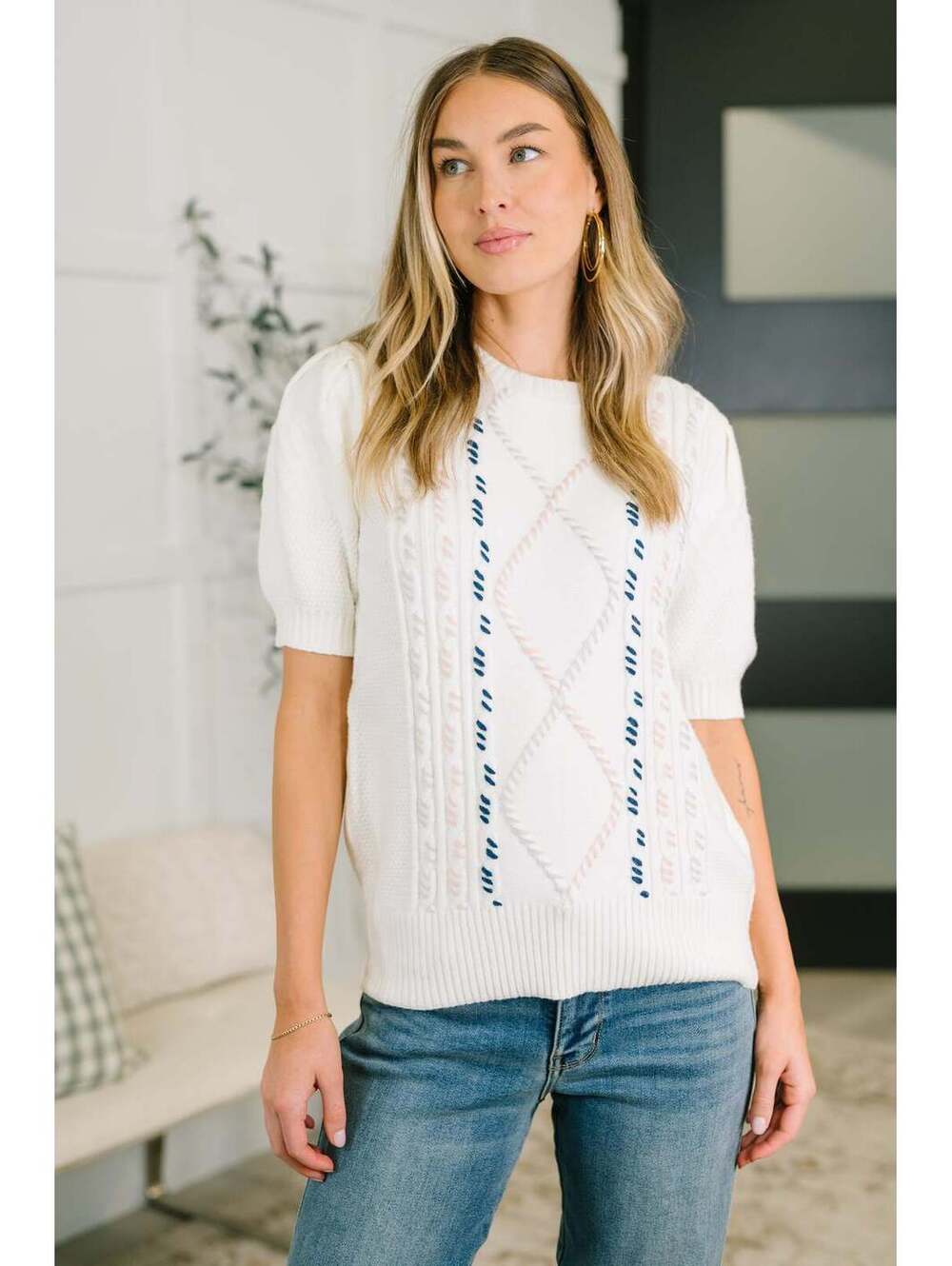 Need a Little Love Cable Knit Puff Sleeve Top